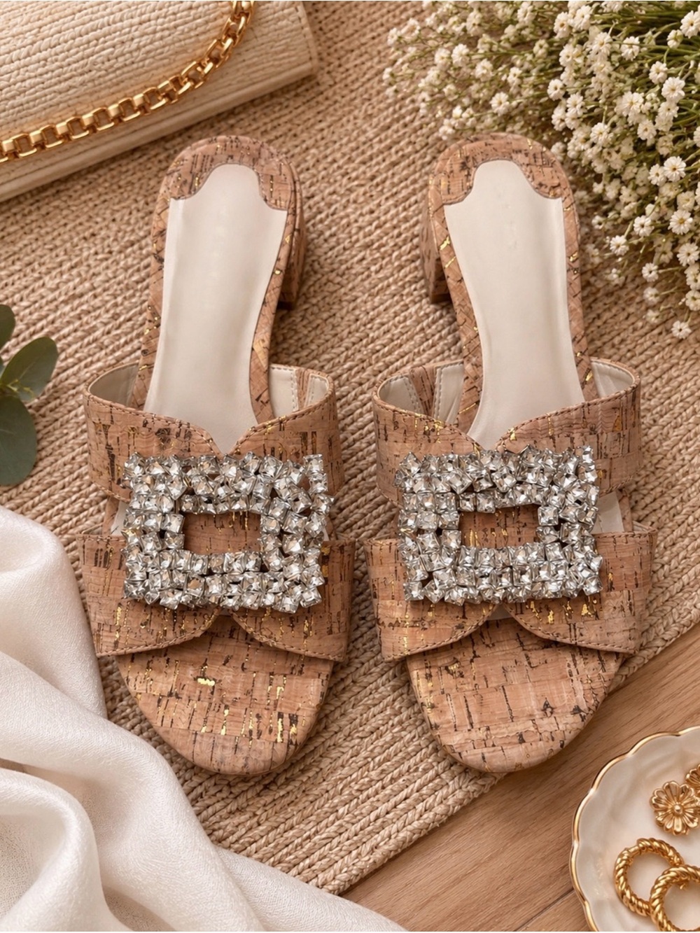 Colette Cork Slip On Jewel Buckle Ornament Sandals
